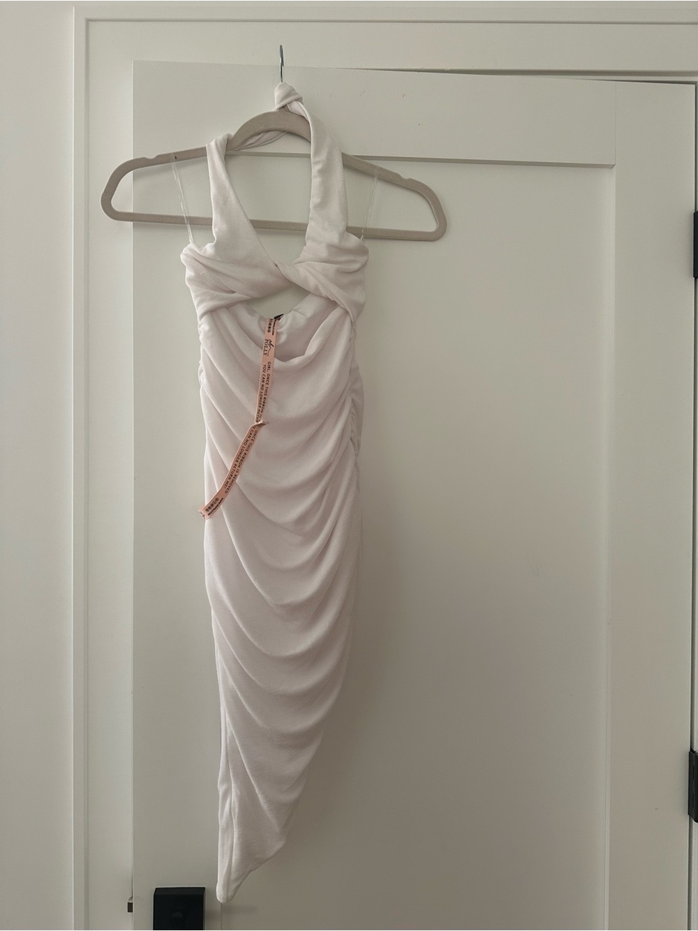 NWT Oh Polly Blush Halter Ruched Midi Dress